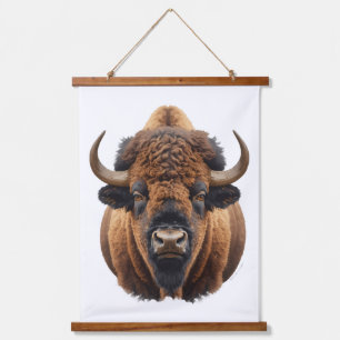 Bison / Büffel Wandteppich Mit Holzrahmen