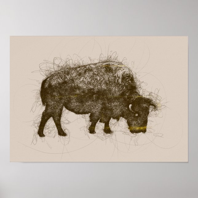 Bison Bull Ballpoint Pen Doodle Poster (Vorne)