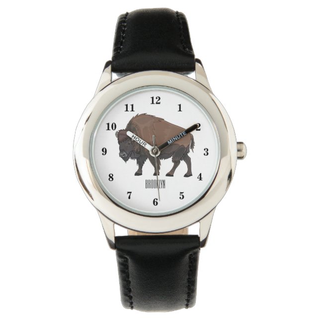 Bison-Cartoon-Abbildung Armbanduhr (Vorderseite)