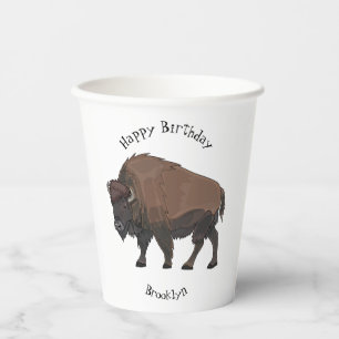 Bison-Cartoon-Abbildung Pappbecher