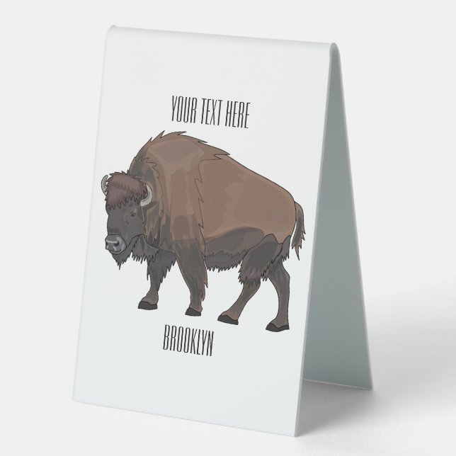 Bison-Cartoon-Abbildung Tischaufsteller (Vorderseite)