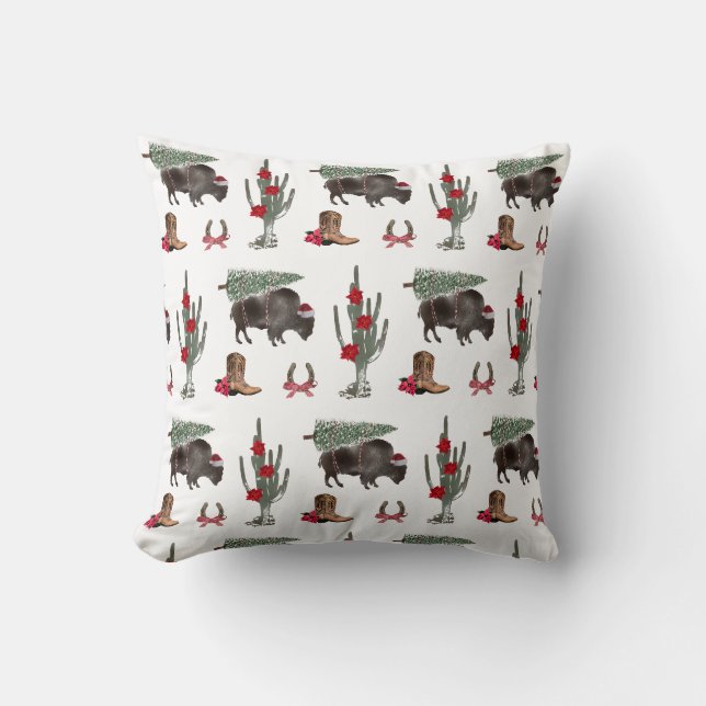 Bison Christmas Tree Ranch Wild West Christmas Kissen (Vorderseite)