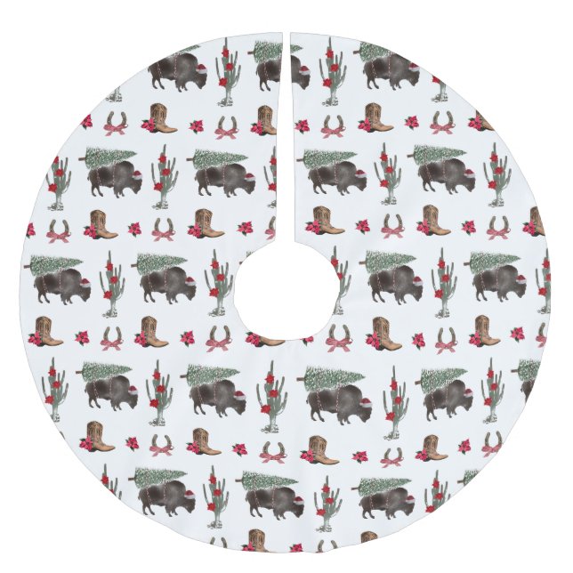 Bison Christmas Tree Ranch Wild West Christmas Polyester Weihnachtsbaumdecke (Vorderseite)