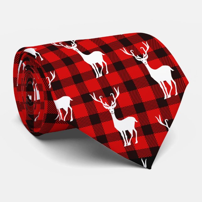 Bison de cerfs Plaid cravate noire rouge (Roulé)