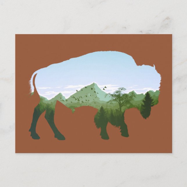 Bison-Doppelexposition Postkarte (Vorderseite)