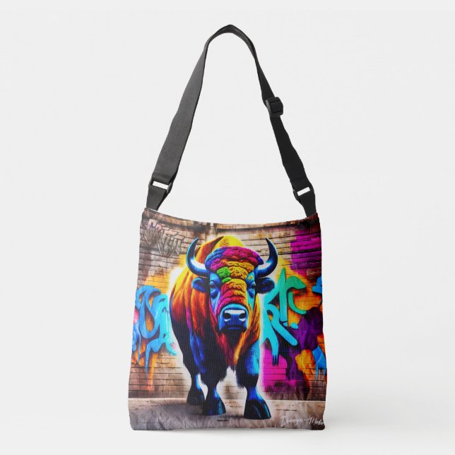 Bison-Graffiti-Stil Tragetaschen Mit Langen Trägern (Vorderseite)