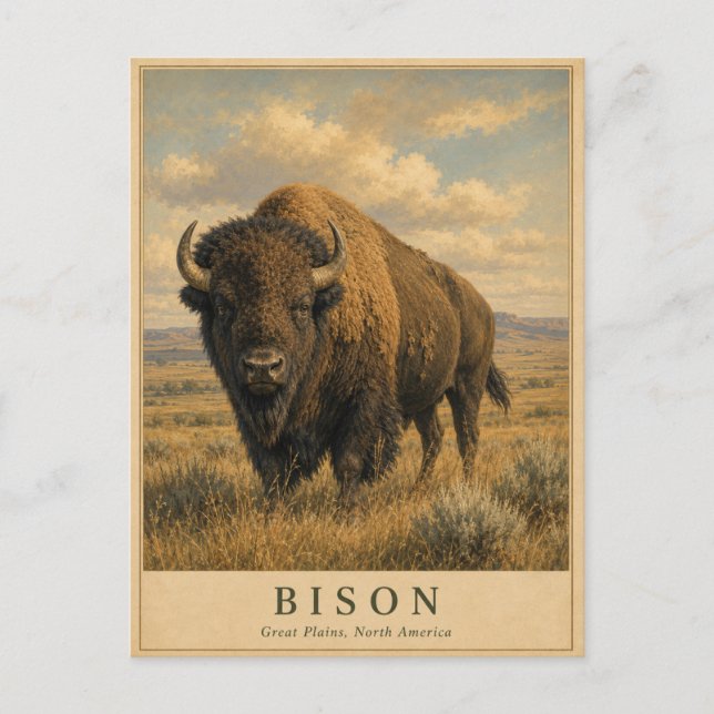 Bison Great Plains VINTAGE Postkarte (Vorderseite)