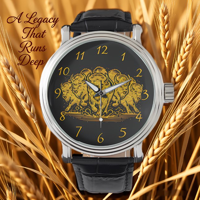 Bison Herd durch das Wasser in der Natur Armbanduhr (Von Creator hochgeladen)