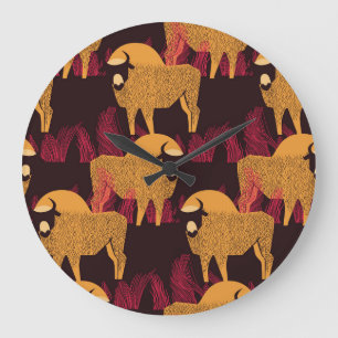 Bison hohes Gras: Feldmuster. Große Wanduhr