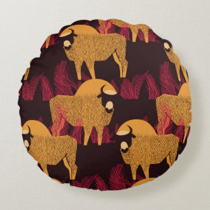 Bison hohes Gras: Feldmuster. Rundes Kissen