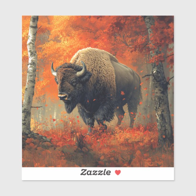 Bison im Herbstwald Artwork Aufkleber (Blatt)