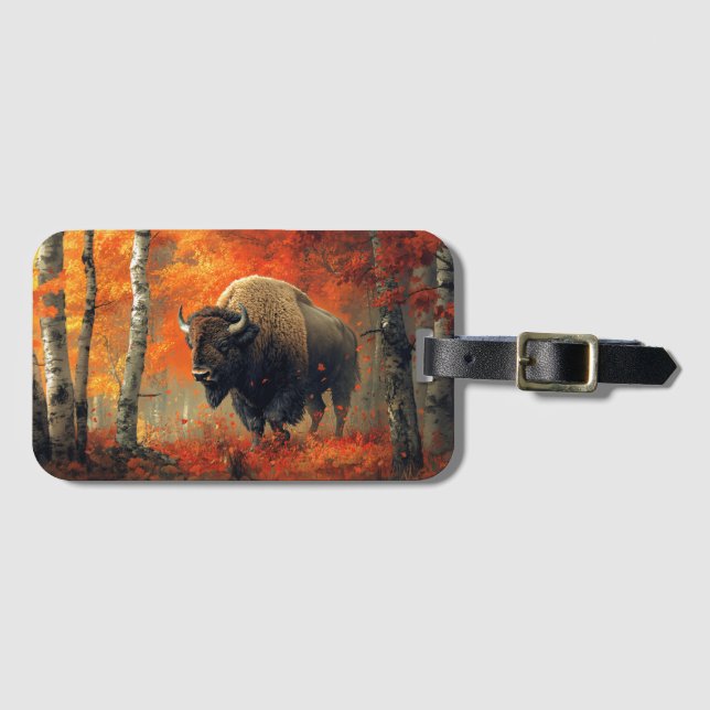 Bison im Herbstwald Artwork Gepäckanhänger (Vorderseite (Horizontal))