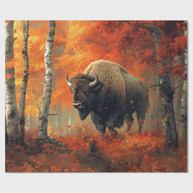 Bison im Herbstwald Artwork Geschenkpapier (Flach)
