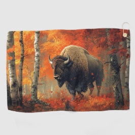 Bison im Herbstwald Artwork Golfhandtuch