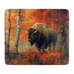Bison im Herbstwald Artwork Schneidebrett