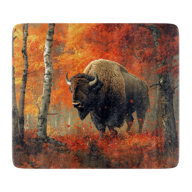 Bison im Herbstwald Artwork Schneidebrett (Vorderseite)