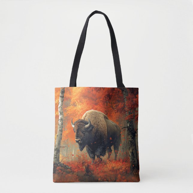 Bison im Herbstwald Artwork Tasche (Vorderseite)