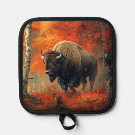 Bison im Herbstwald Artwork Topflappen