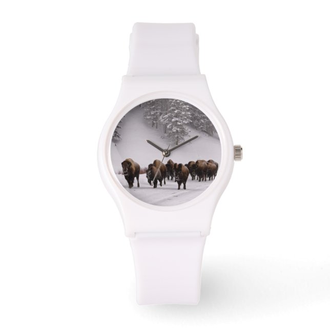 Bison im Winter Armbanduhr (Vorderseite)