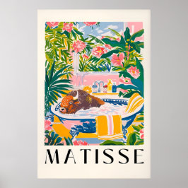 Bison in Bathtub Art Print Tropical Bathroom Poster