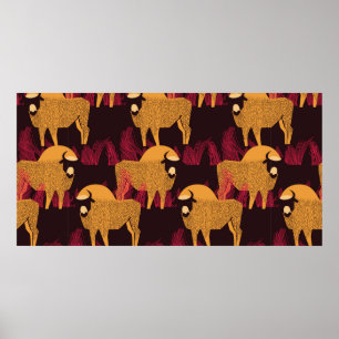 Bison in einem Feld mit hohem Gras, nahtlos Poster
