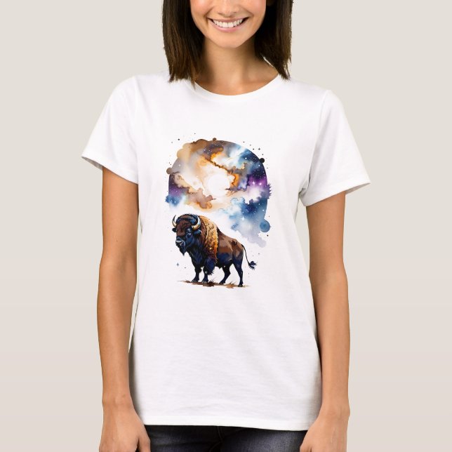 Bison in kosmischen Ebenen T-Shirt (Vorderseite)