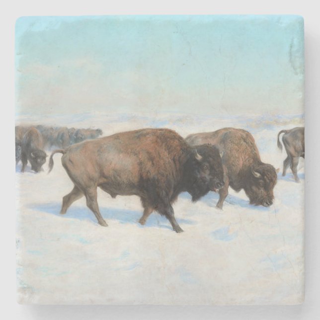 Bison in the Snow (von Rosa Bonheur) Steinuntersetzer (Vorderseite)