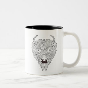 Bison-Kopf-Gekritzel Zweifarbige Tasse