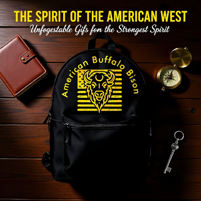 Bison mit amerikanischem Flaggenrahmen Bedruckter Rucksack (Von Creator hochgeladen)