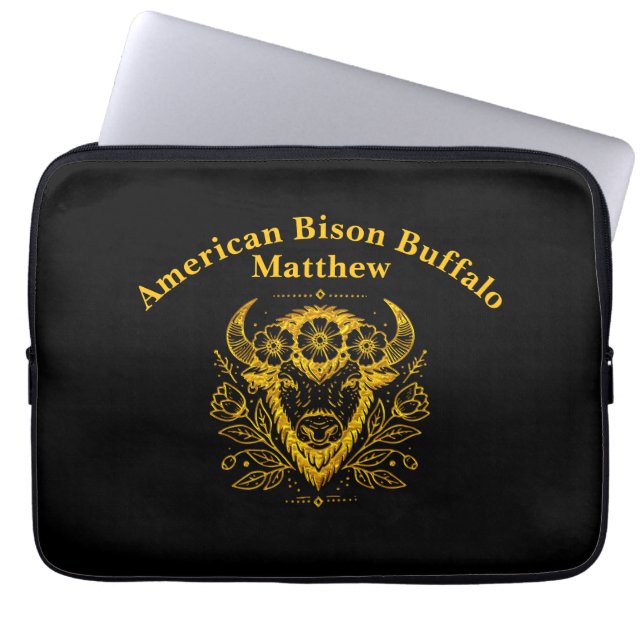 Bison mit Blumenkronen in komplizierter Gestaltung Laptopschutzhülle (Vorderseite)