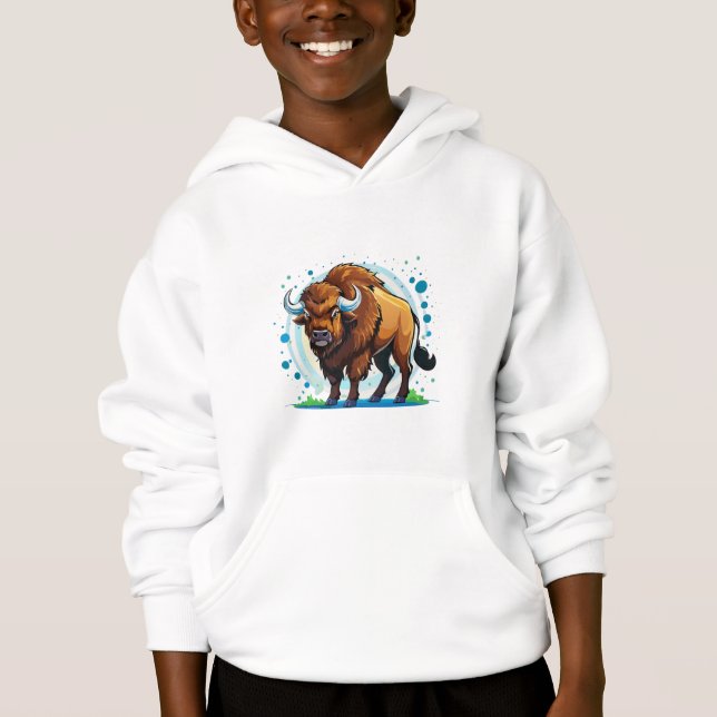 Bison mit großen Hörnern Hoodie (Vorderseite)