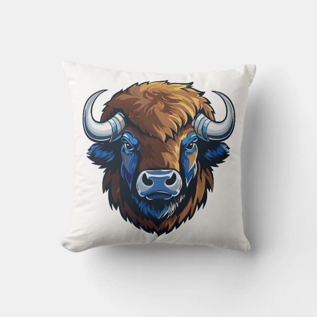 Bison mit großen Hörnern Kissen (Vorderseite)
