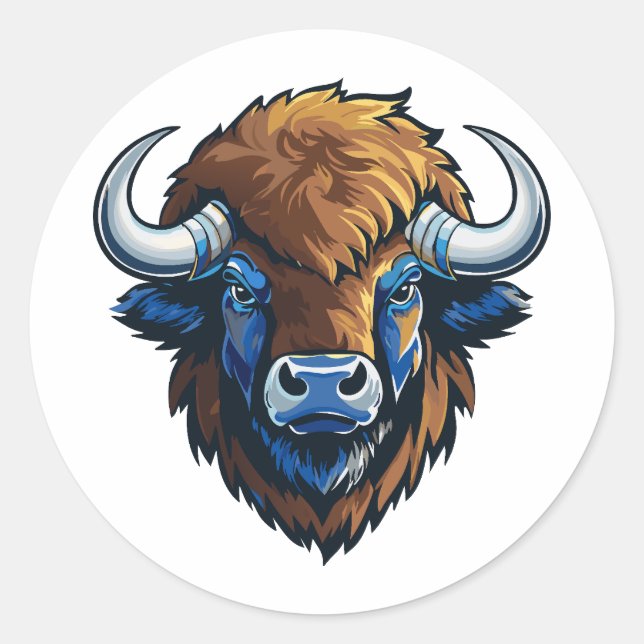 Bison mit großen Hörnern Runder Aufkleber (Vorderseite)