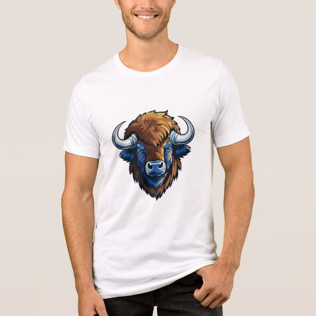 Bison mit großen Hörnern Tri-Blend Shirt (Vorderseite)