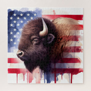 Bison mit USA-Flagge