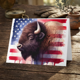 Bison mit USA-Flagge Dankeskarte