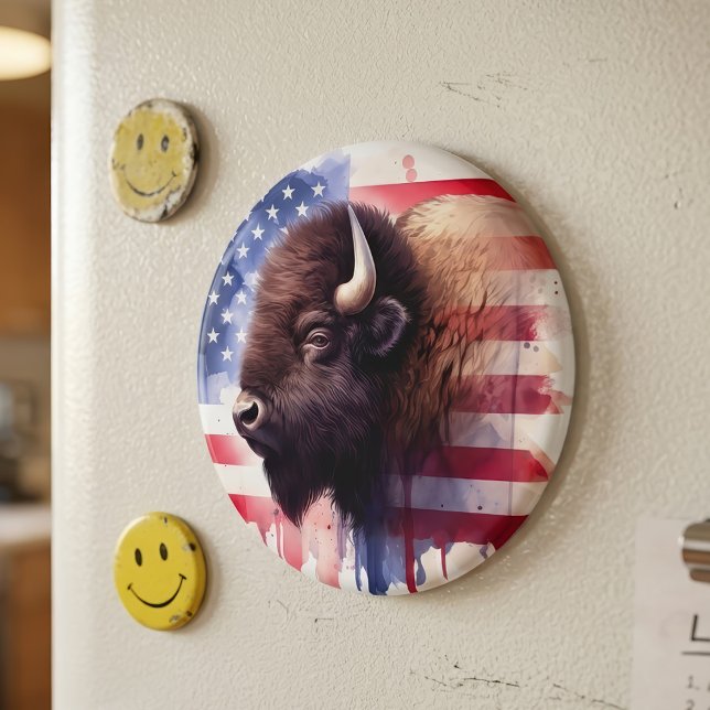 Bison mit USA-Flagge Magnet (Majestic American Bison & Patriotic Flag Artwork. Magnet)