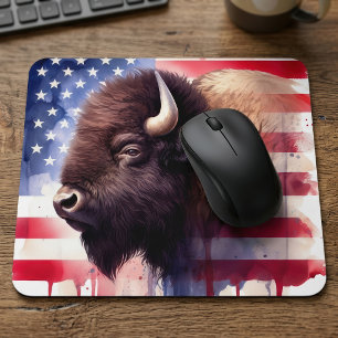 Bison mit USA-Flagge Mousepad