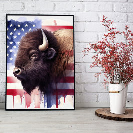 Bison mit USA-Flagge Poster