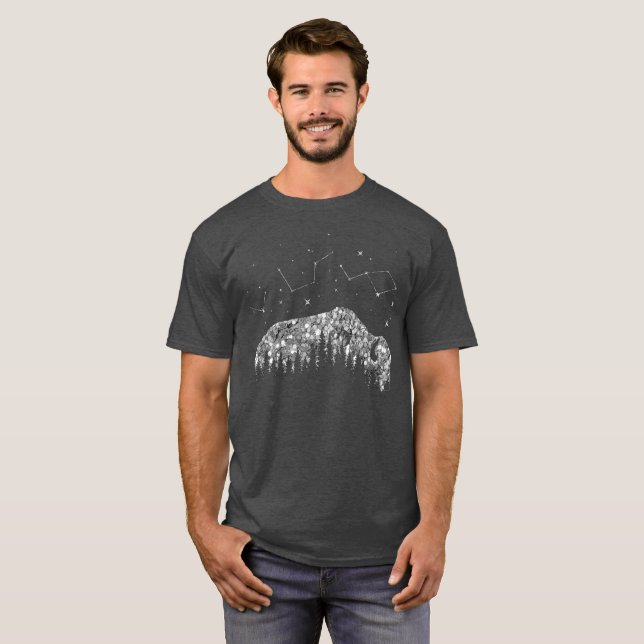 Bison Moon Moon Stars Galaxy Graues Trekking Reise T-Shirt (Vorne ganz)