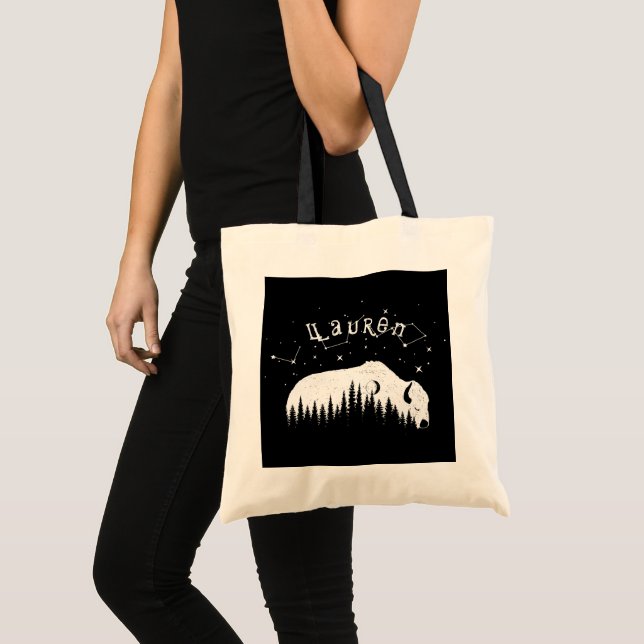 Bison Moon Wood Stars Galaxy Graues Trekking Reise Tragetasche (Vorderseite (Produkt))