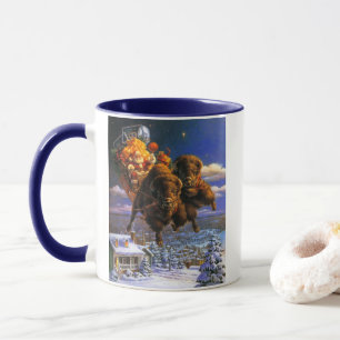 Bison Pulling Santa Claus Tasse