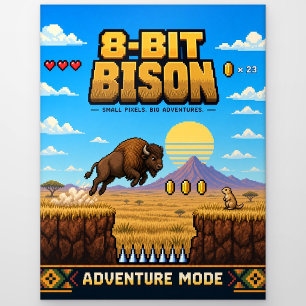 Bison, Retro-8-Bit-Pixel-Art Postkarte