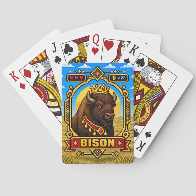 Bison Retro 8-Bit Pixelkunst Spielkarten (Rückseite)