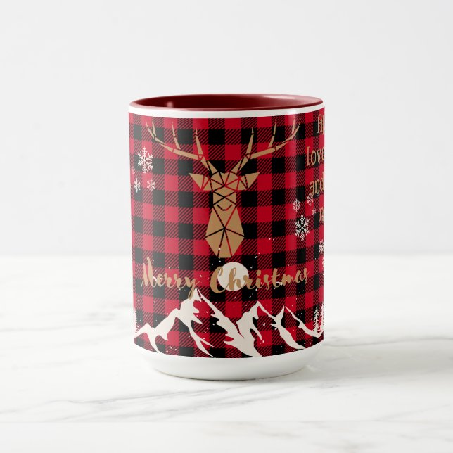 Bison rouge rustique Plaid Reindeer Christmas Mug (Centre)