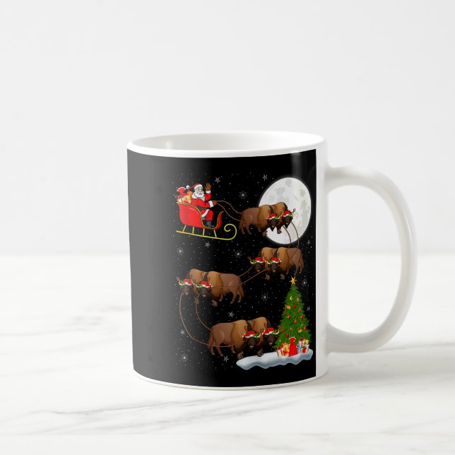 Bison Santa Sleigh Flying Funny Magical Christmas  Kaffeetasse (Rechts)