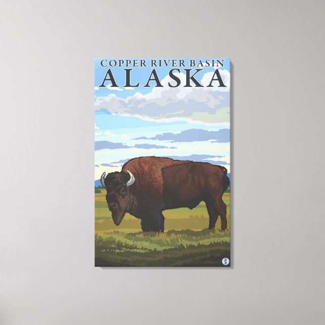 Bison Scene - Kupferbecken des Flusses Alaska Leinwanddruck (Vorderseite)