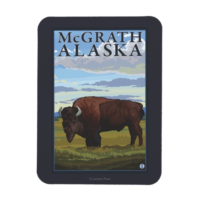Bison Scene - McGrath, Alaska Magnet (Vertikal)