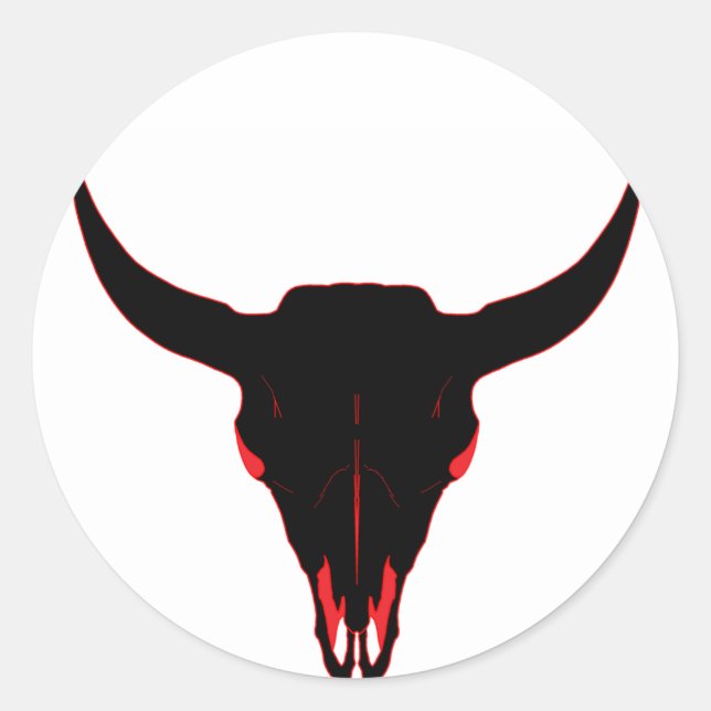 Bison Skull Black und Red Runder Aufkleber (Vorderseite)