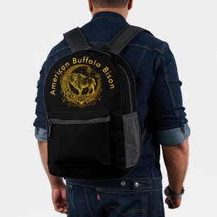 Bison Stehend in einem floralen Halbmond-Design Bedruckter Rucksack